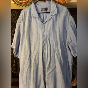 SALE!❄️ Ralph Lauren Blue Casual Linen Silk Button Down Shirt 3XB Big & Tall